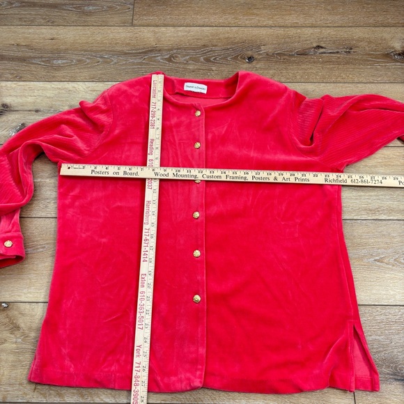 Drapers & Damons XL Coral Lounge Set Velour Gold Button Front Top Elastic Pants - Picture 3 of 16